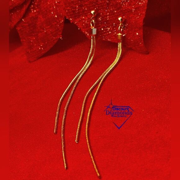 14K Gold on 925 Silver Gold Tassel Dangle Stud Earrings - Picture 4 of 7